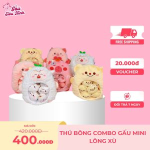 Thú bông combo gấu mini lông xù