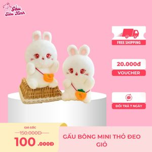 Gấu bông mini thỏ đeo giỏ